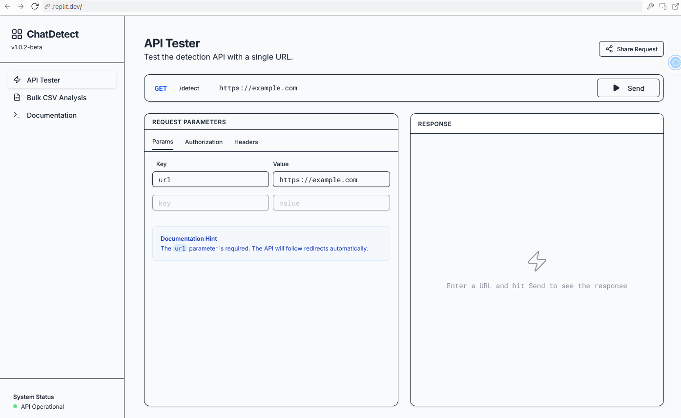 ChatDetect API Tester Interface